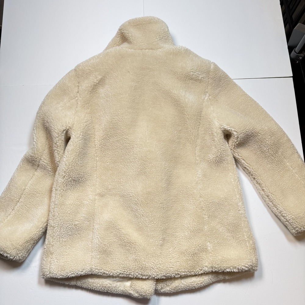 Sebby Jacket Womens XL White Faux Fur Teddy Sherpa Lined Short Coat Collared - Picture 2 of 7